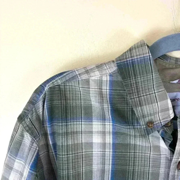 CARHARTT Green Plaid Durable 100% Cotton Long Sleeve Button Down Shirt Size L - Picture 6 of 14